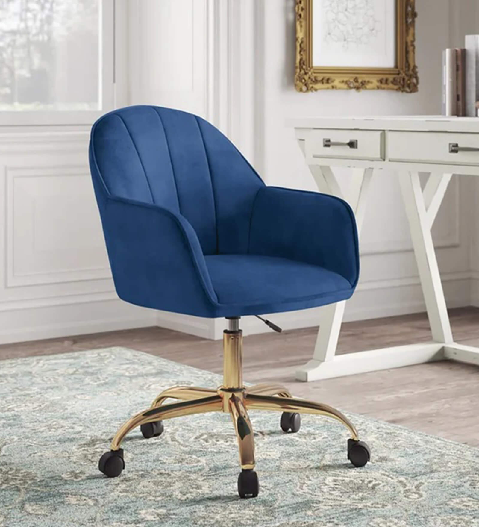 Novas Guest Chair In Blue Velvet  Finish