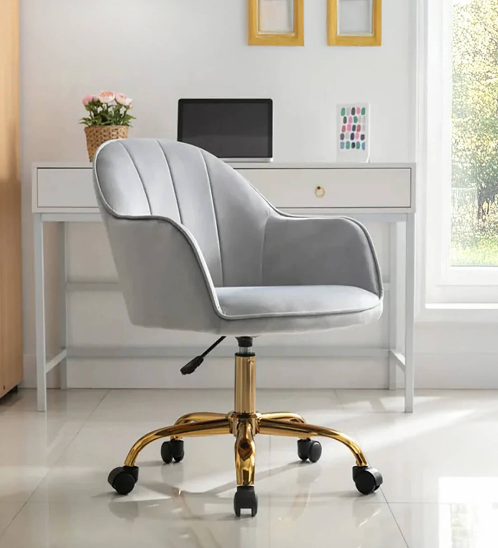 Novas Guest Chair In Grey Velvet  Finish