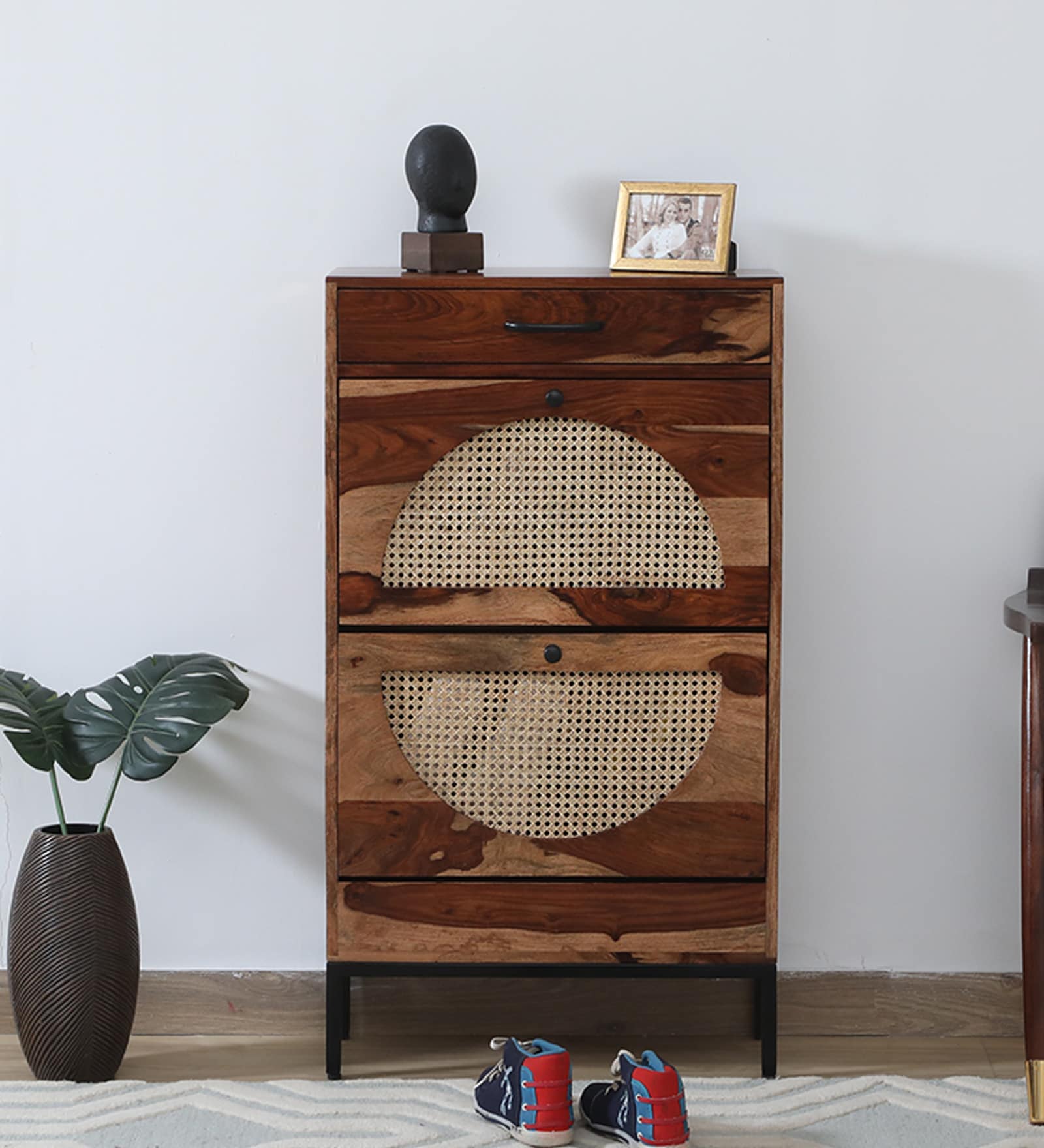 Novaska Sheesham Wood Shoe Cabinet in Rustic Teak Finish