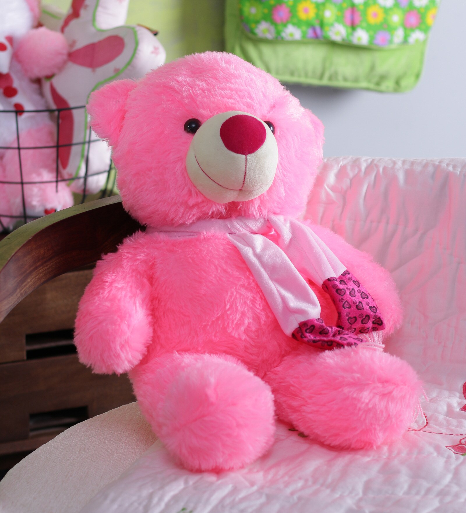Novel Pink Fur 21 x 1 x 3 Inch Teddy Bear With Scarf