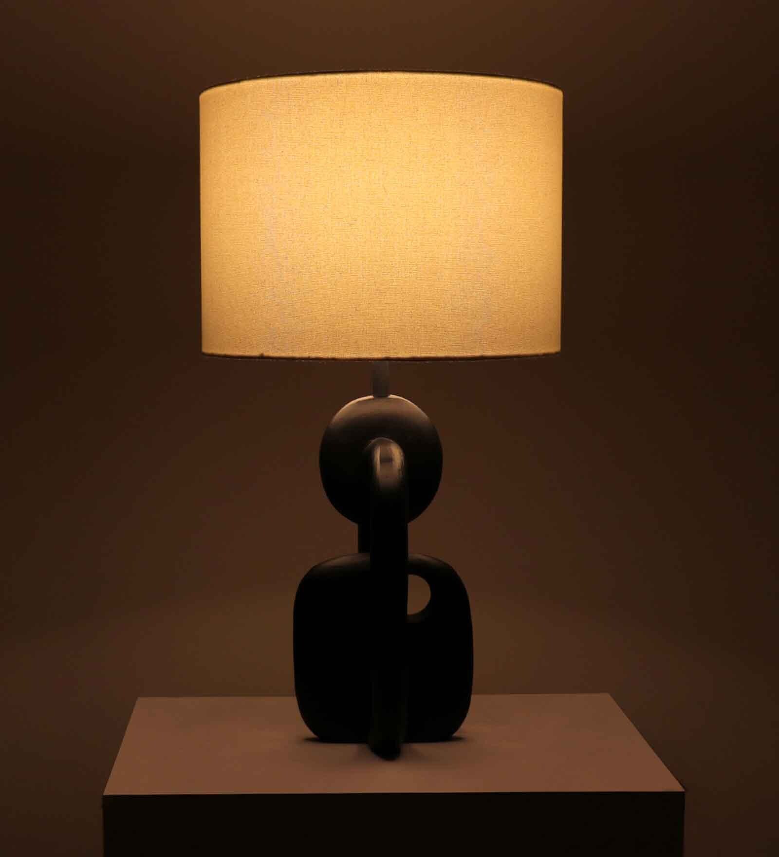 Novum Iron Black Table Lamp with Cotton Linen Off White Shade