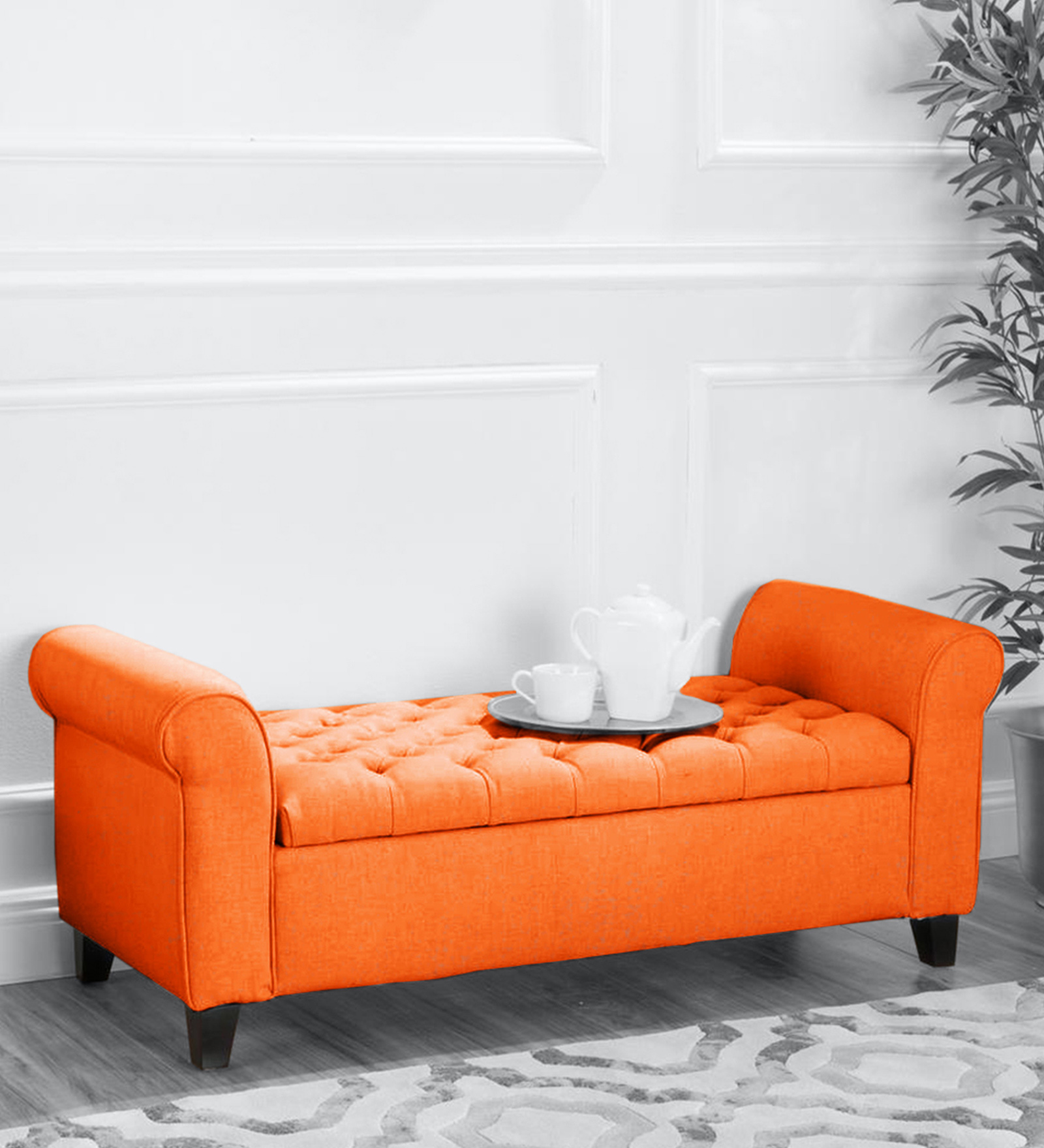 Nowia Recamier With Storage In Vivid Orange Colour Nowia Recamier With Storage In Vivid Orange Colour