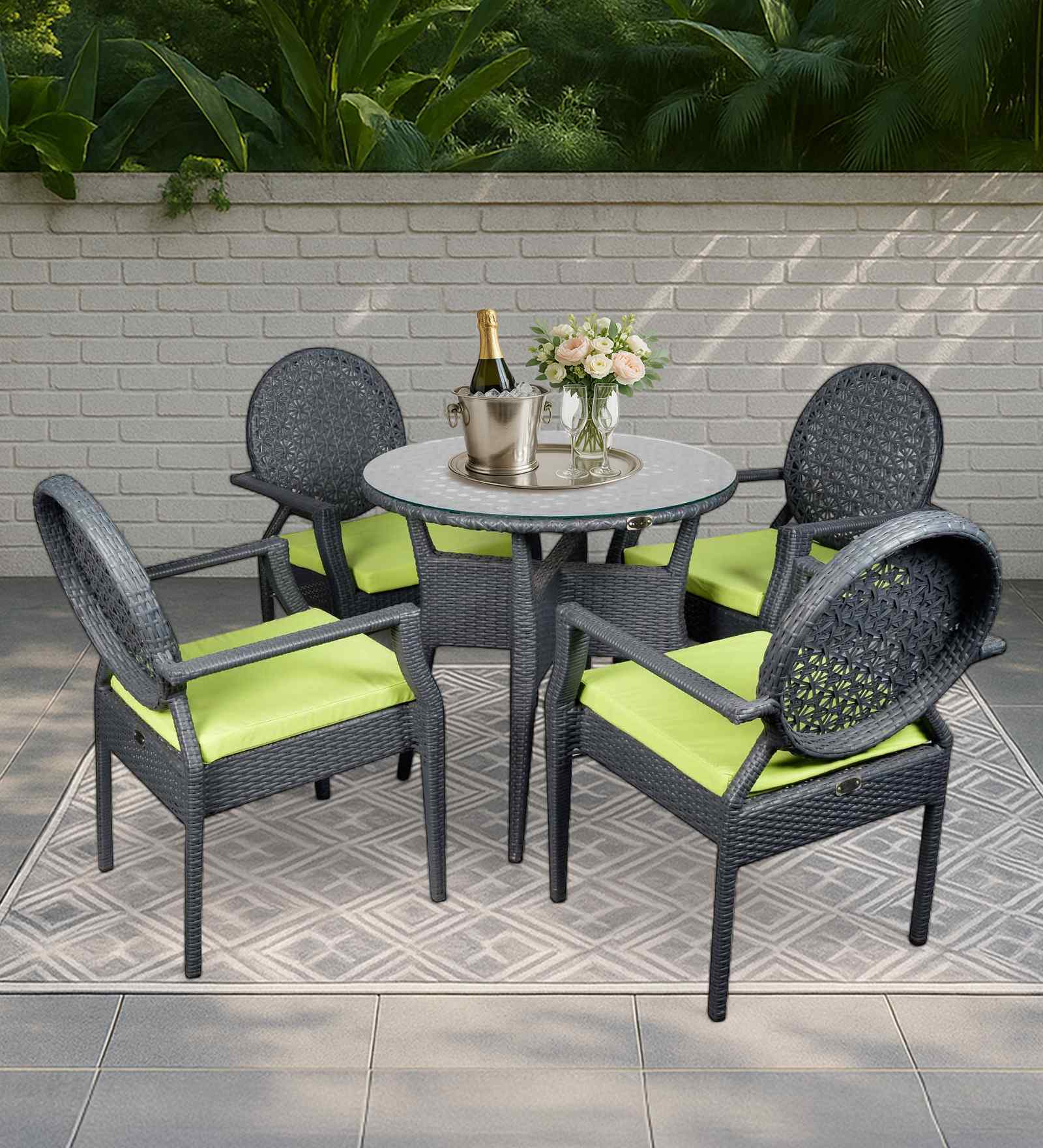 Nowra Wicker Table And Chair (With 4 Chair) Set In Grey Finish