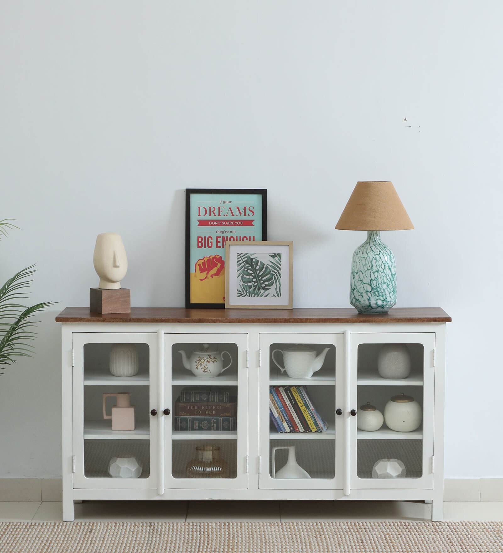 Noyes Mango Wood 4 Door Cabinet In White Colour