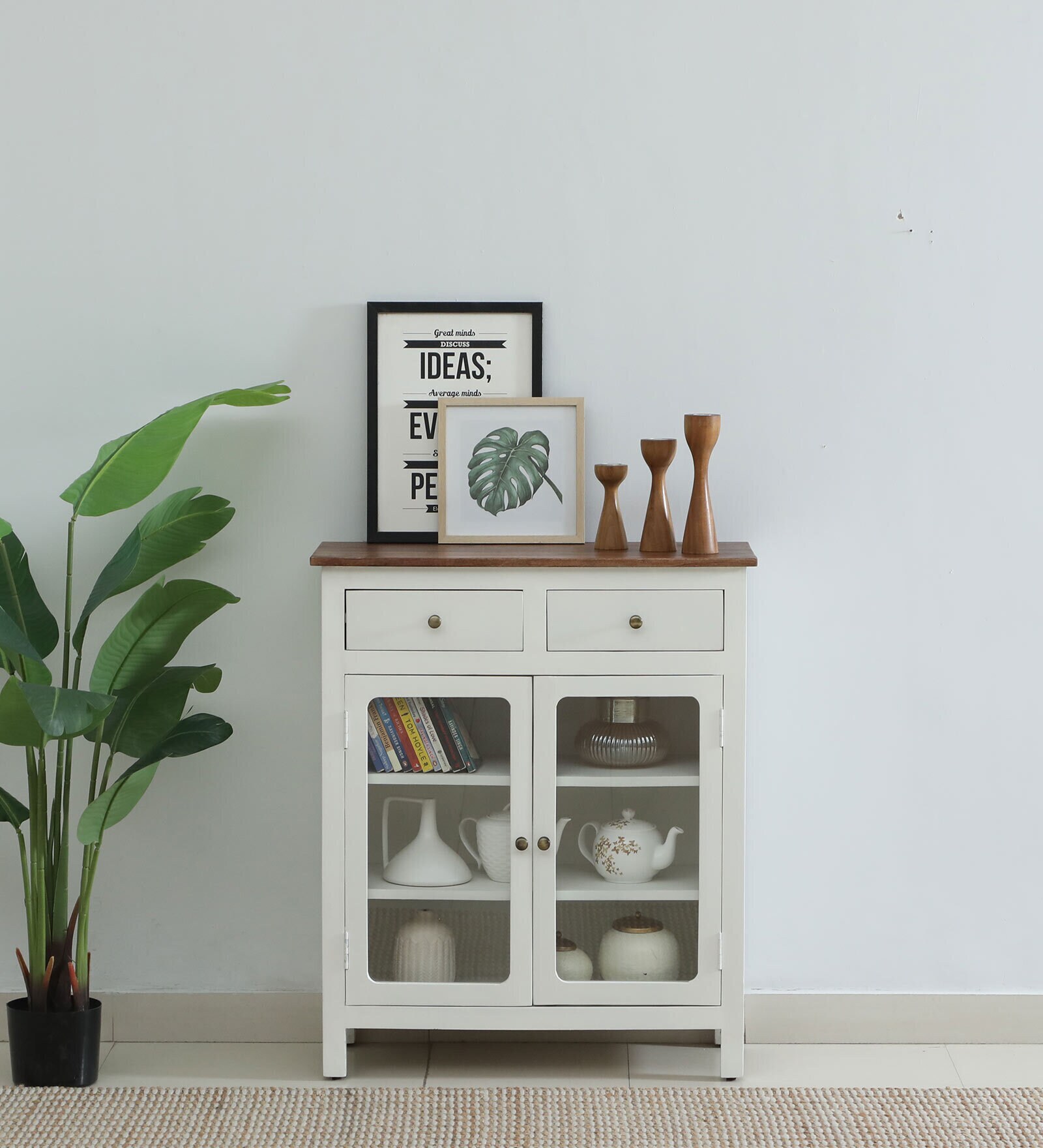 Noyes Mango Wood Cabinet In White Colour With Drawers