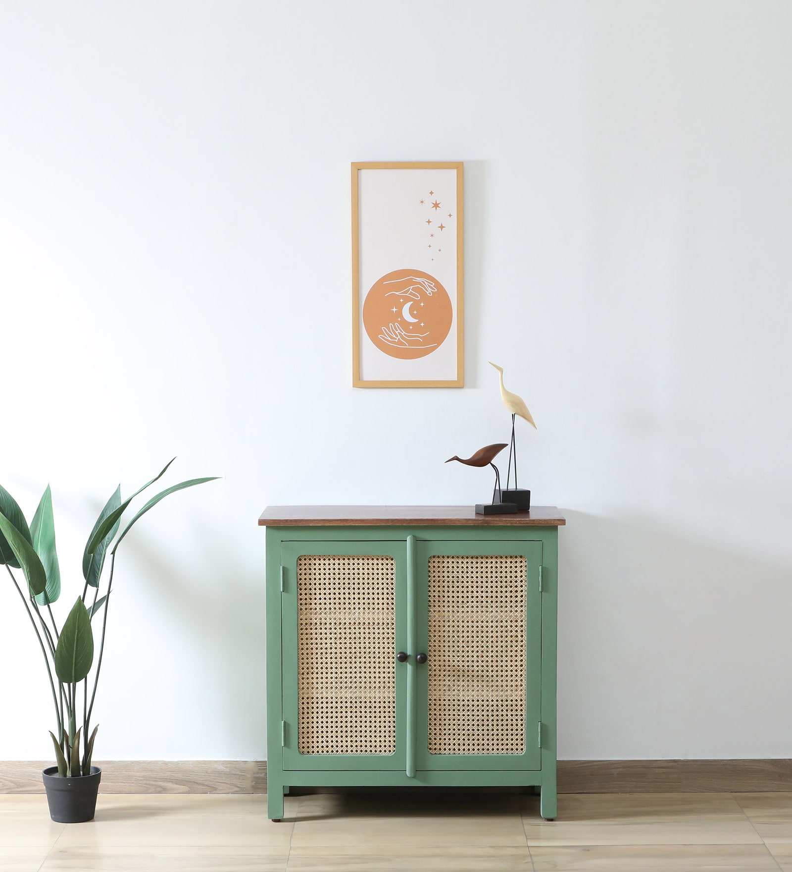 Noyes Solid Wood Cabinet In Olive Green Colour