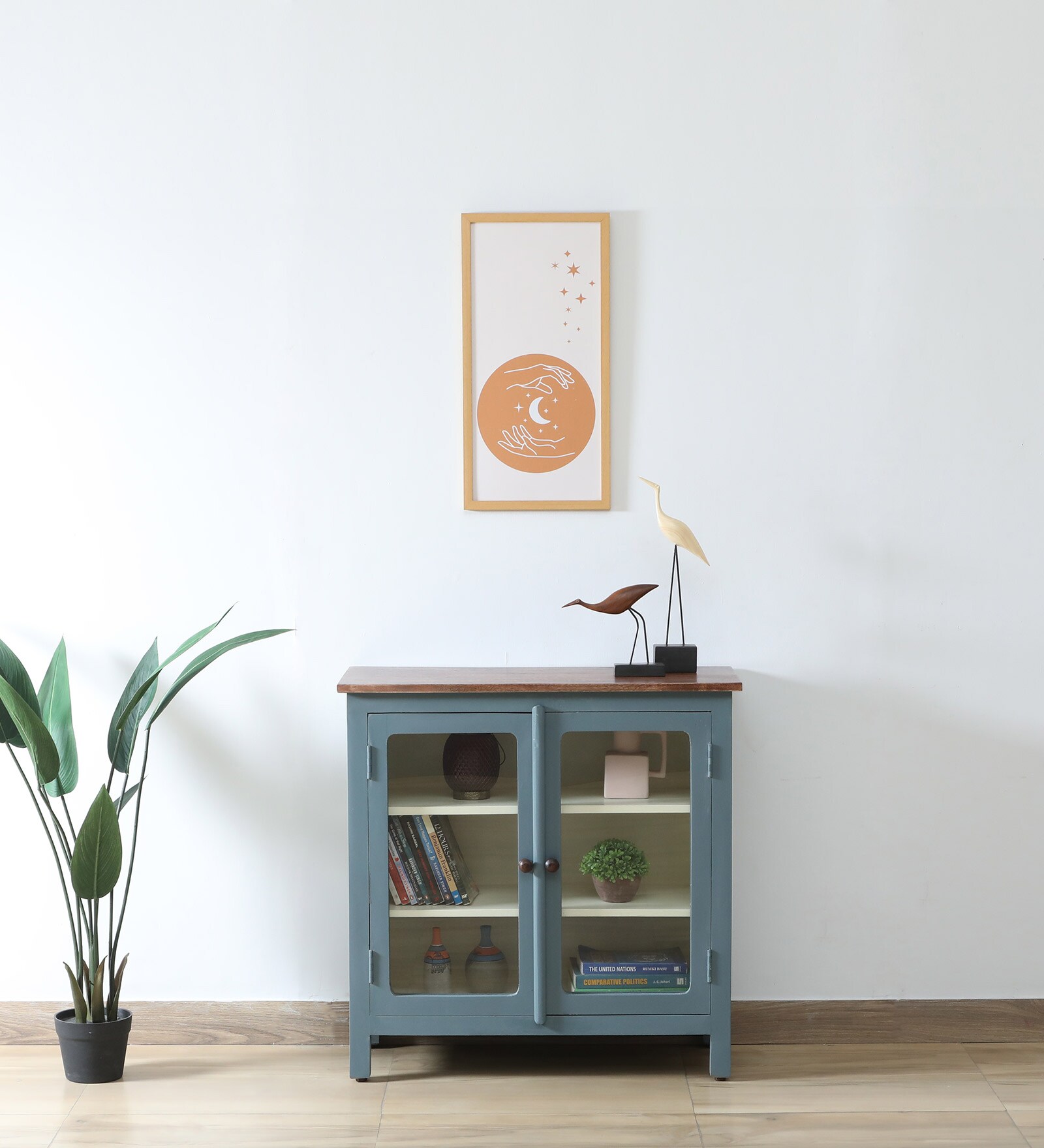Noyes Solid Wood Cabinet In Slate Grey Colour