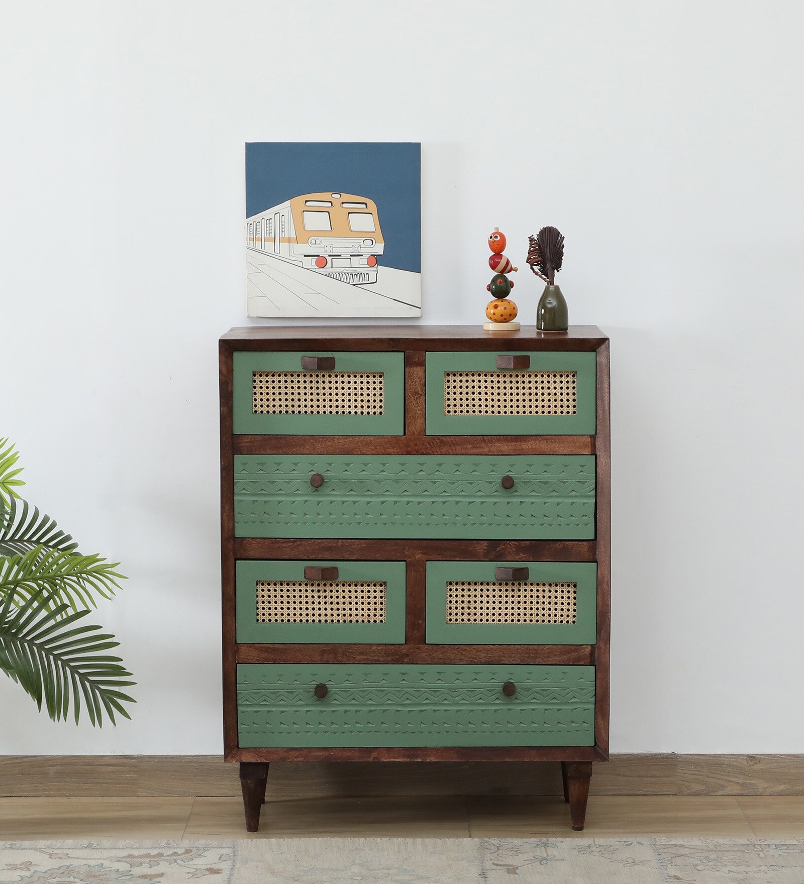 Noyes Solid Wood Chest Of Drawers In Green Colour