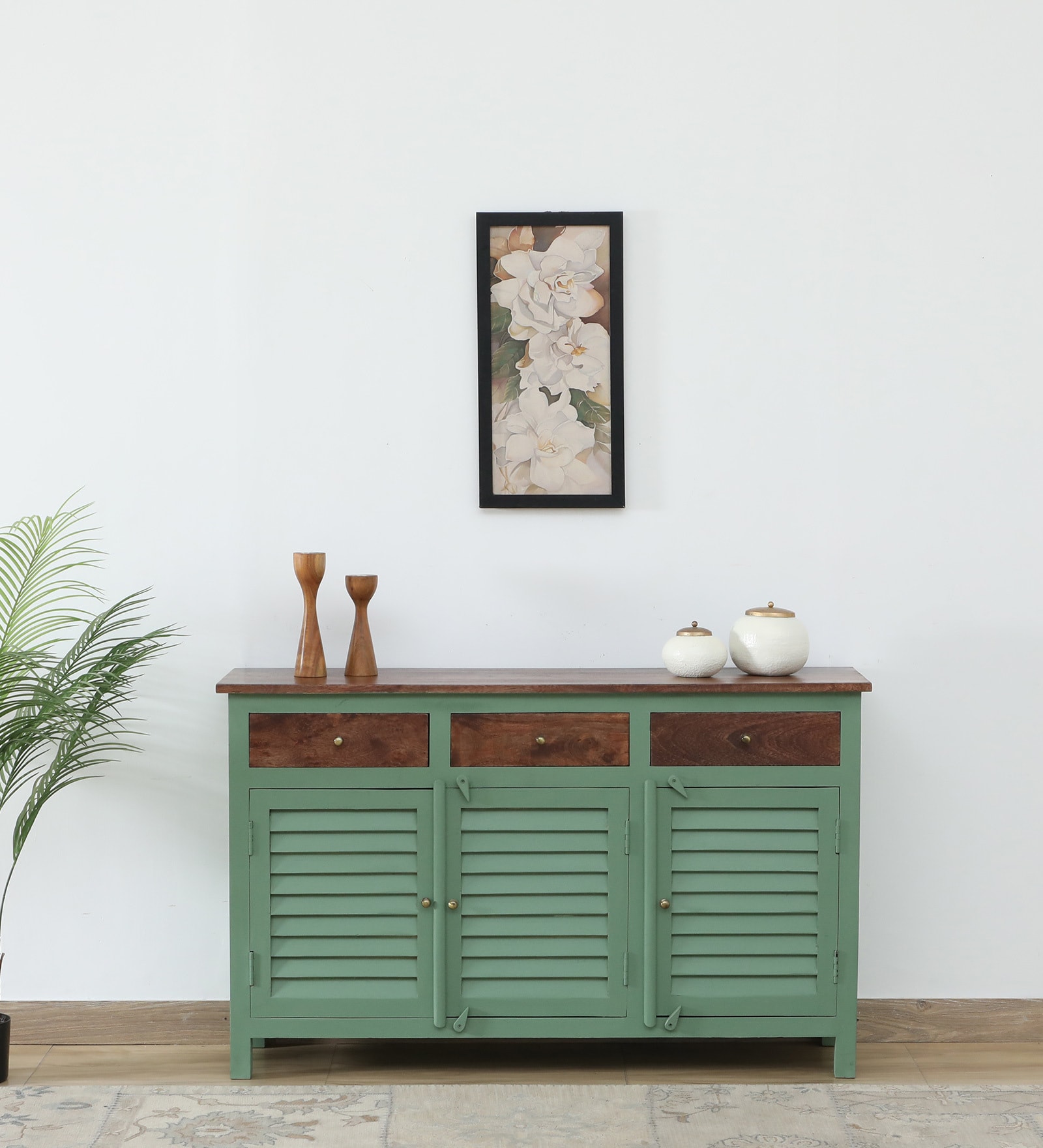 Noyes Solid Wood Sideboard In Green Colour