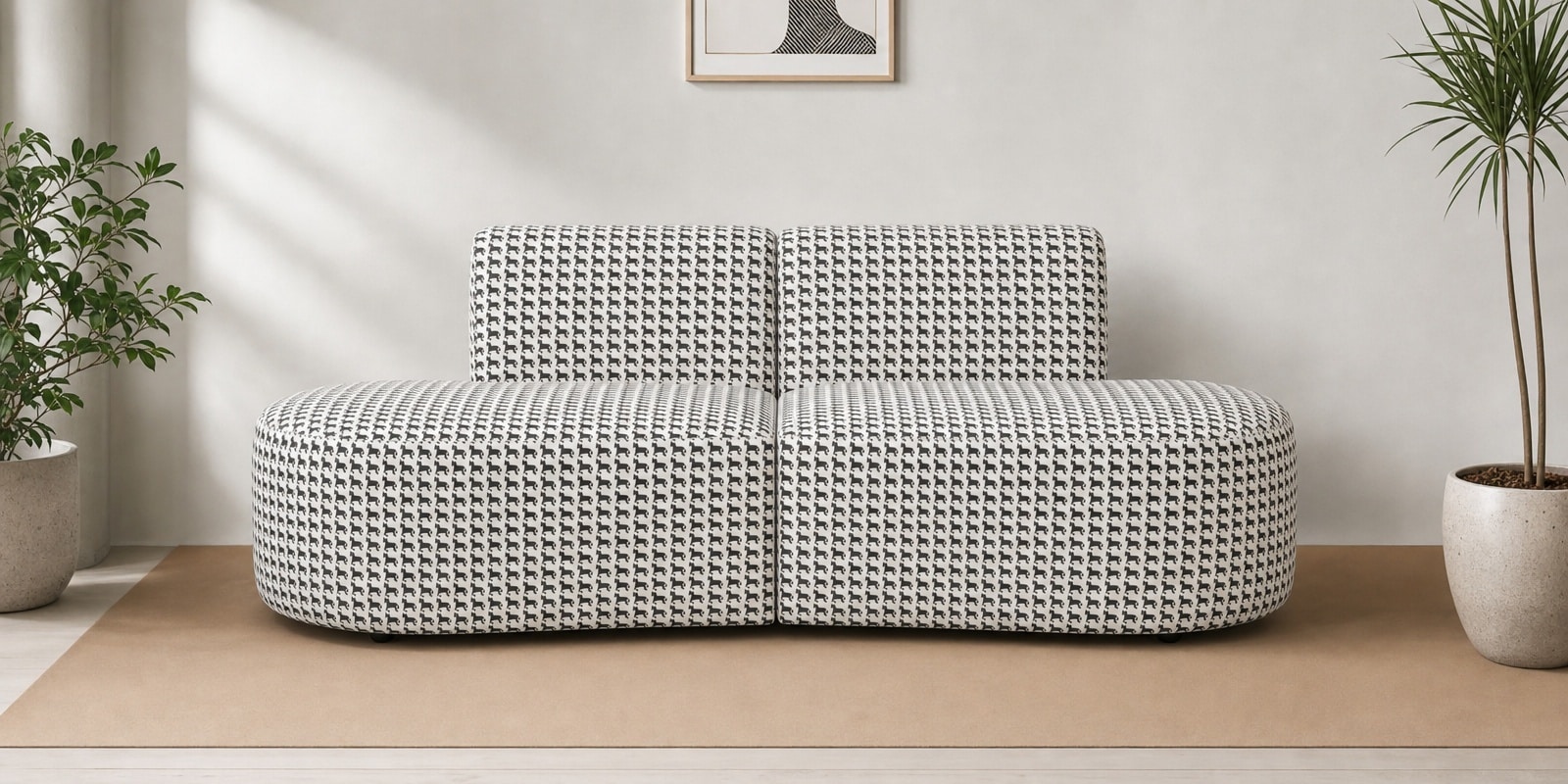 Nova Classic Houndstooth 3 Seater Armless Sofa In White And Black Colour Nova Classic Houndstooth 3 Seater Armless Sofa In White And Black Colour