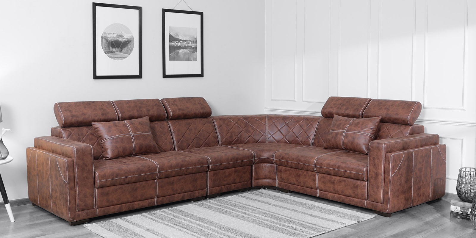 Nova Corner Sofa with Upholstery in Tan Colour in L Shape