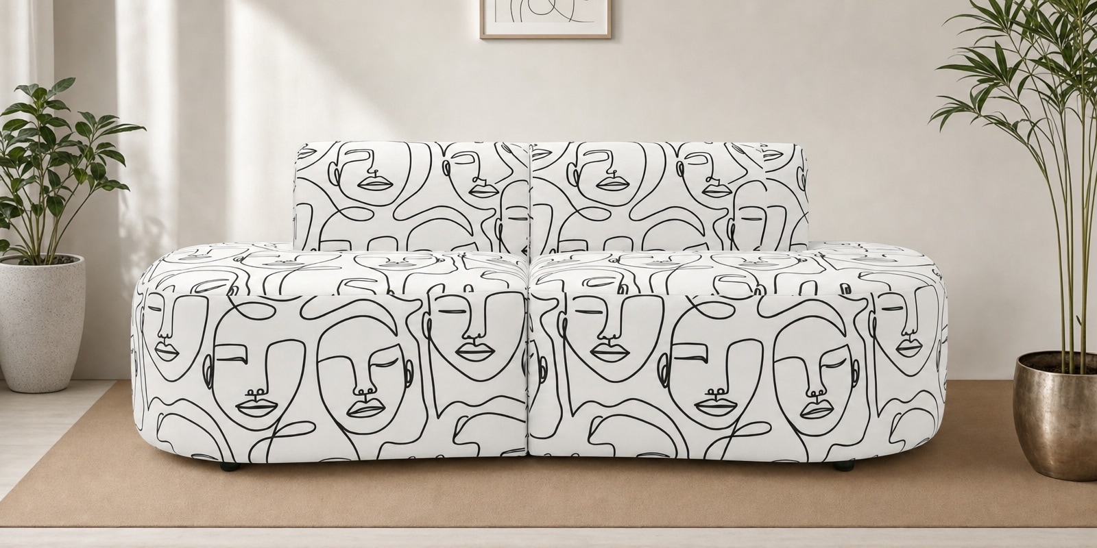 Nova Modern Muse 3 Seater Armless Sofa In White And Black Colour Nova Modern Muse 3 Seater Armless Sofa In White And Black Colour