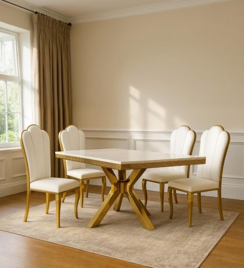 Noelia Faux Marble 6 Seater Dining Set In Lacquer Die Finish