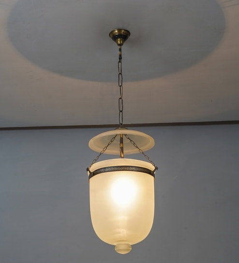 Nolan Ceiling Pendant Light In Frosted White Glass & Brass Finish Metal