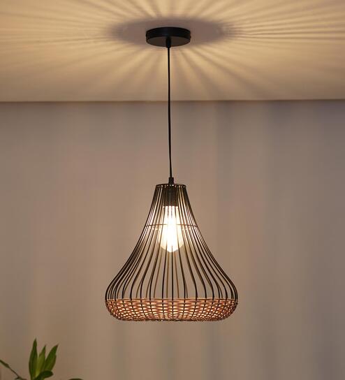 Nolan Bamboo & Metal Ceiling Pendant (Natural & Black)