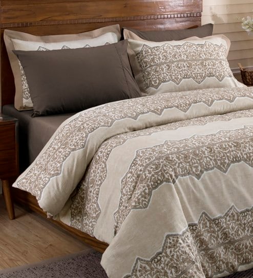 Buy Nomadic Greys Cotton 210 Tc Double Bed Duvet Cover With 2