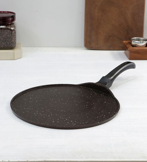 Wine Aluminium Die Cast  Non-Stick Flat Tawa With Handle