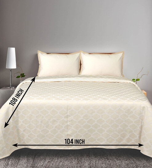 Beige Noor Cotton Floral Breathable & Queen Size Bedsheet With 2 Pillow Covers