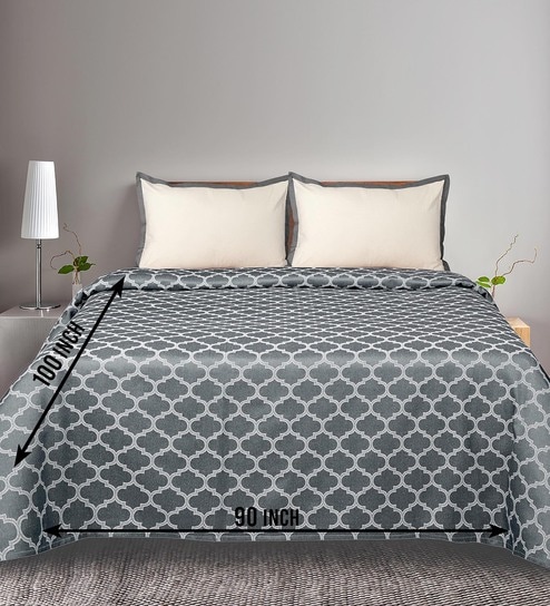 Grey Noor Cotton Floral Breathable & Queen Size Bedsheet With 2 Pillow Covers