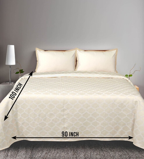 Beige Noor Cotton Floral Breathable & Queen Size Bedsheet With 2 Pillow Covers