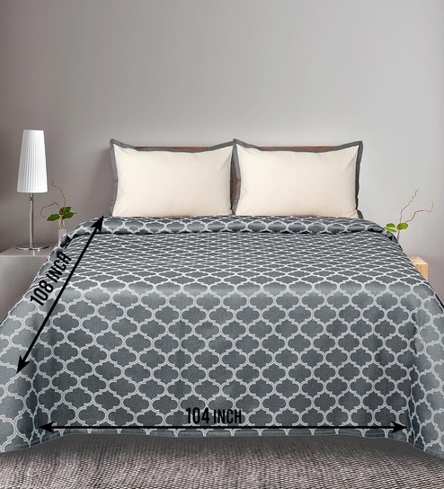Grey Noor Cotton Floral Breathable & Queen Size Bedsheet With 2 Pillow Covers