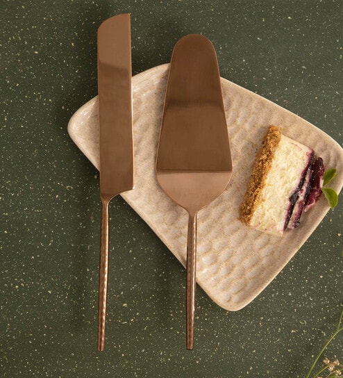 Norah Rose Gold Stainless Steel (Set of 2) Cake Lifter & Knive Set