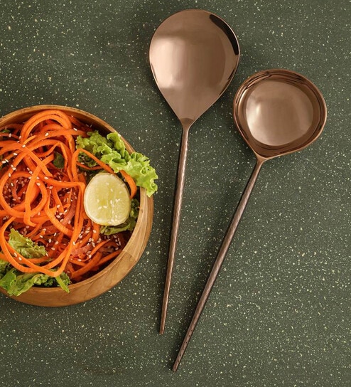Norah Rose Brown Stainless Steel (Set of 2) Serving Spoon