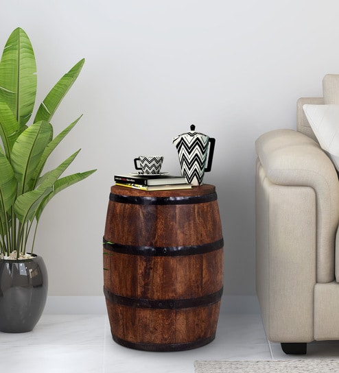 Norah Solid Wood Rio End Table With Storage In Scratch Resistant Distress Finish