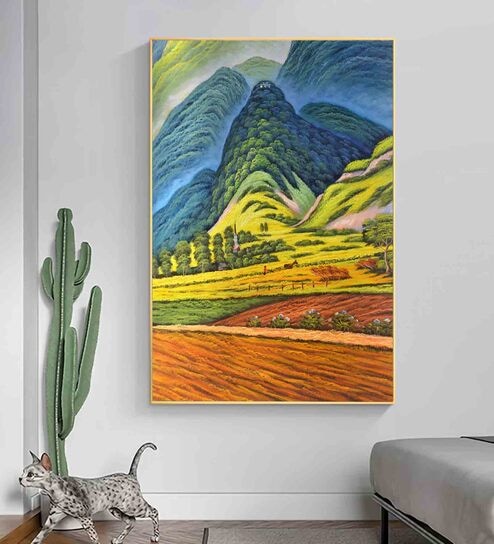 Nordic Mountain Field Multicolour Engineered Wood Framed Canvas Wall Painting
