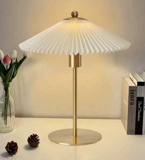 Nordic Pleated Table Lamp   Gold Base with Fan-Style Fabric Shade