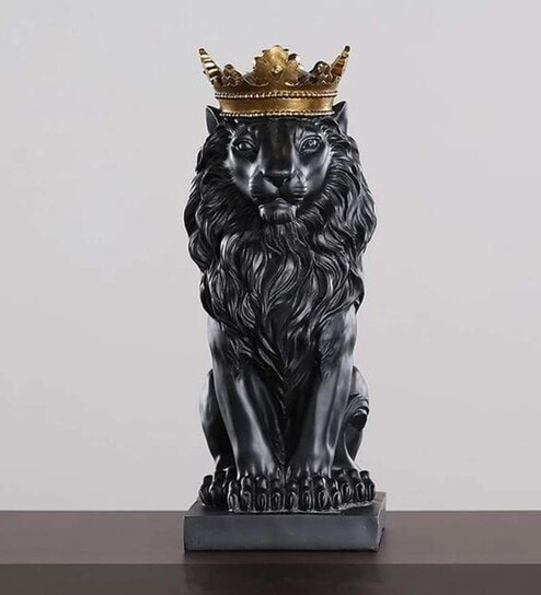 Black Nordic Regal Lion Resin Figurine