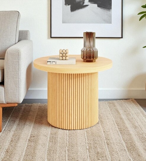 Norrin Natural Oak Fluted Round Coffee Table in Natural Oak Colour