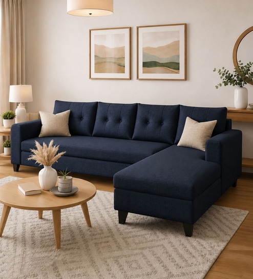 Norris Fabric LHS 6 Seater Sectional Sofa In Cool Cobalt Colour