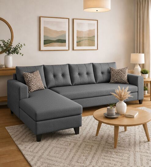 Norris Fabric LHS 6 Seater Sectional Sofa In Steel Grey Colour