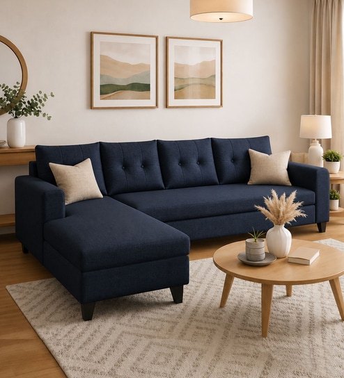 Norris Fabric RHS 6 Seater Sectional Sofa In Cool Cobalt Colour