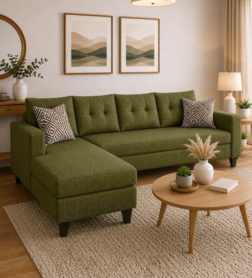 Norris Fabric RHS 6 Seater Sectional Sofa In Moss Green Colour
