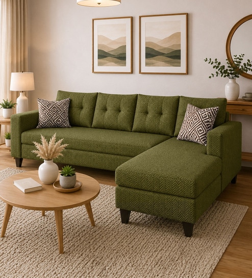 Norris Fabric RHS 6 Seater Sectional Sofa In Moss Green Colour