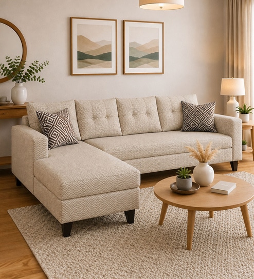 Norris Fabric RHS 6 Seater Sectional Sofa In Silk Cream Colour