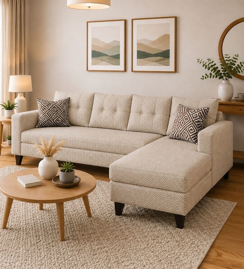 Norris Fabric RHS 6 Seater Sectional Sofa In Silk Cream Colour
