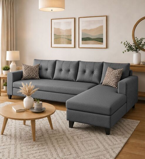 Norris Fabric RHS 6 Seater Sectional Sofa In Steel Grey Colour