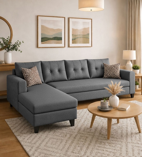 Norris Fabric RHS 6 Seater Sectional Sofa In Steel Grey Colour