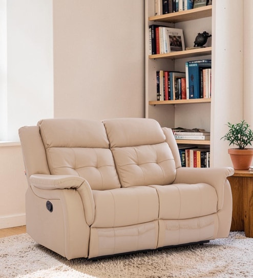 Norton Leatherette 2 Seater Manual Recliner in Beige Colour