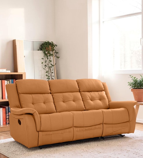 Norton Leatherette 3 Seater Manual Recliner in Tan Colour