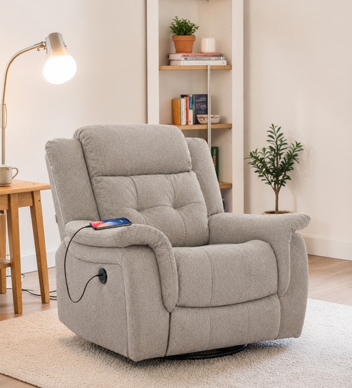 Norton RRR  1 Seater Motorised Recliner in Light Grey Colour With Rocker & Swivel