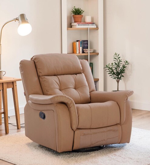 Norton RRR Leatherette 1 Seater Manual Recliner in Brown Colour With Rocker & Swivel