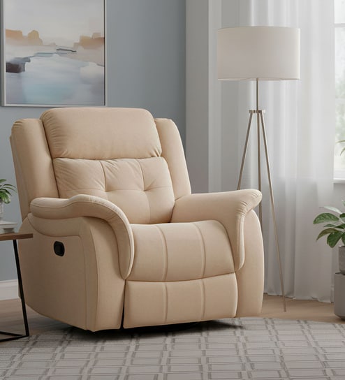 Norton RRR Velvet 1 Seater Manual Recliner in Beige Colour With Rocker & Swivel
