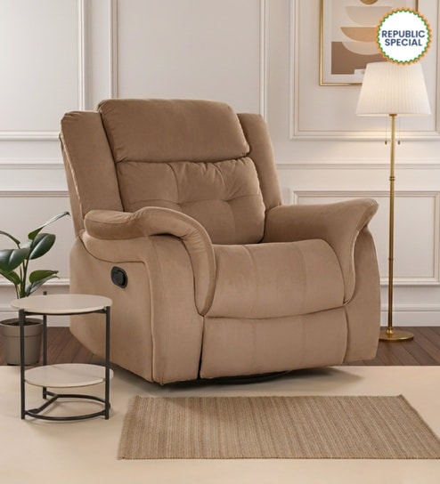 Norton RRR Velvet 1 Seater Manual Recliner in Brown Colour With Rocker & Swivel