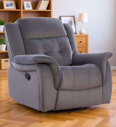 Norton RRR Velvet 1 Seater Manual Recliner in Grey Colour With Rocker & Swivel