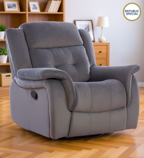 Norton RRR Velvet 1 Seater Manual Recliner in Grey Colour With Rocker & Swivel