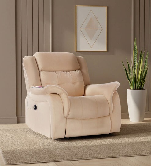 Norton RRR Velvet 1 Seater Motorised Recliner in Beige Colour With Rocker & Swivel